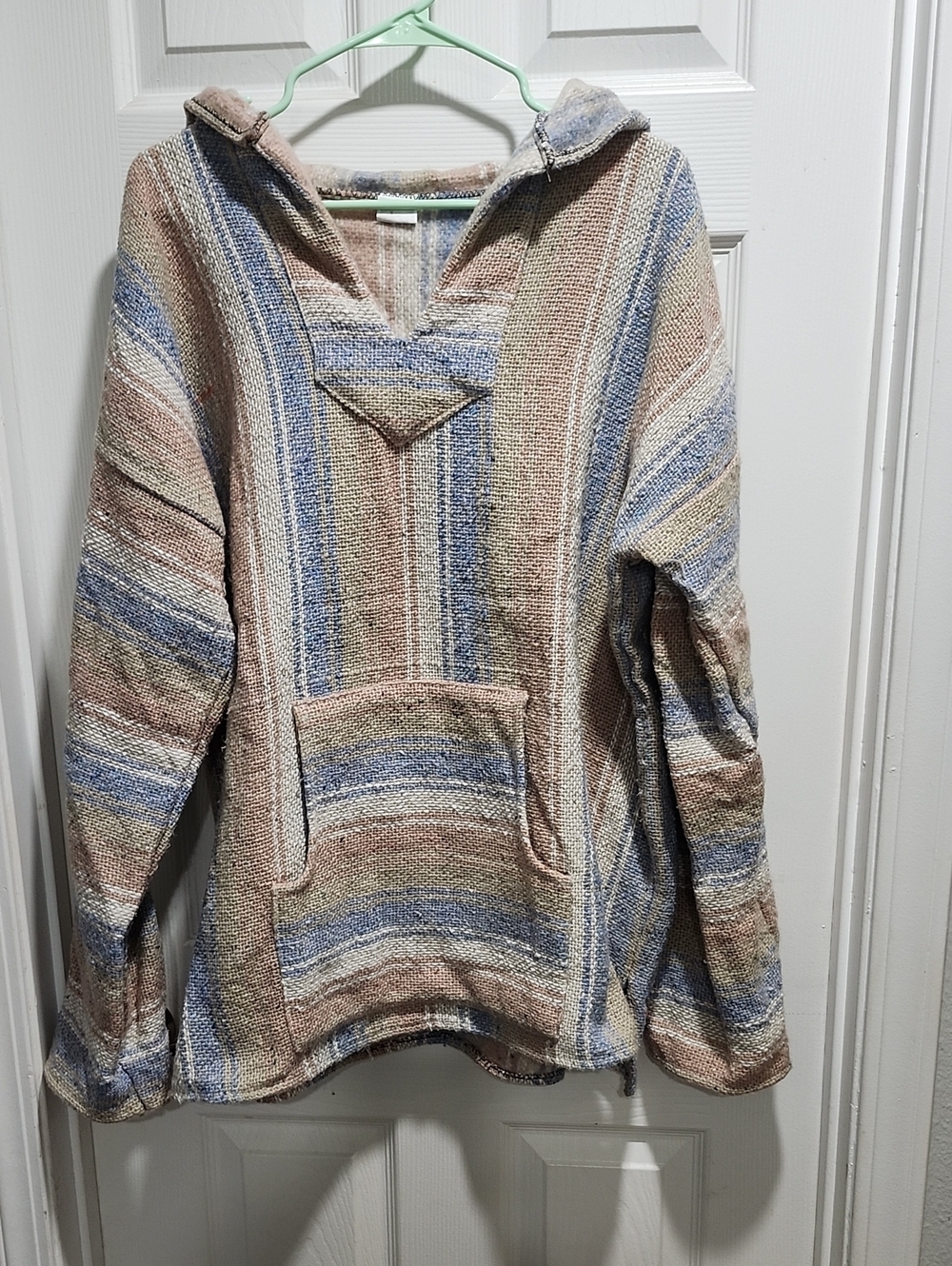 Striped Hooded Baja Sweater in Blue & Tan